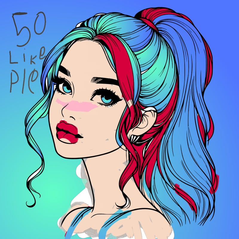 realistic girl with a ponytail on her hair and lips