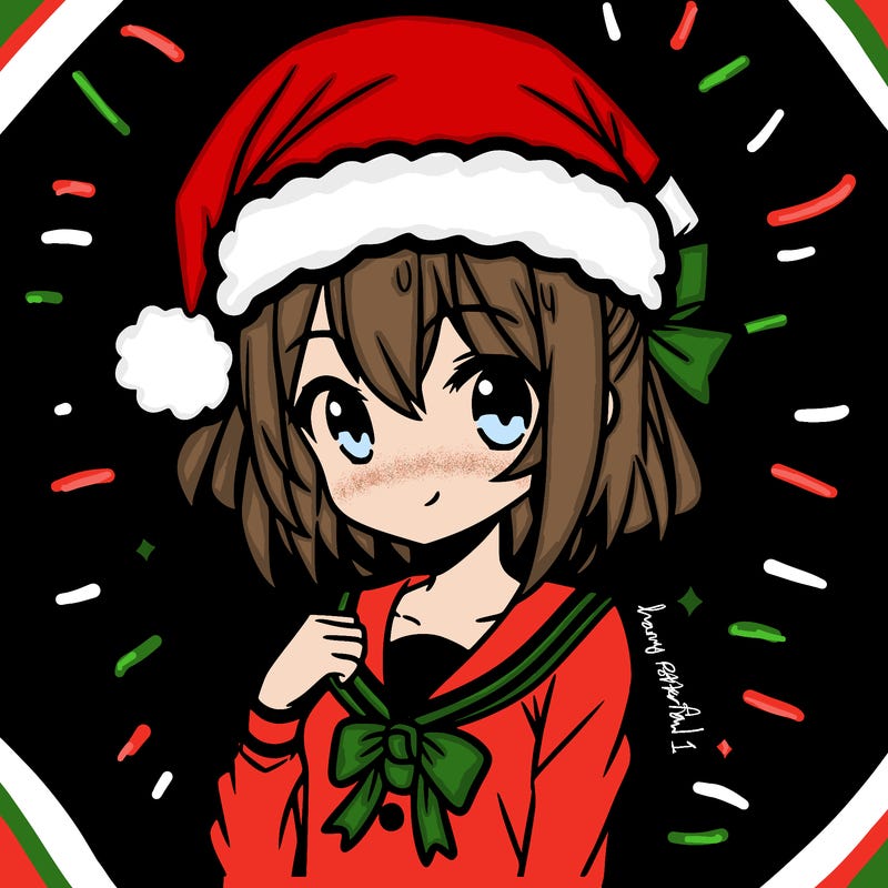 anime girl wearing a santa hat