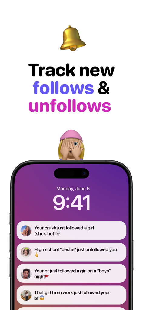 Smartphone screen showing notifications for new follows and unfollows on social media