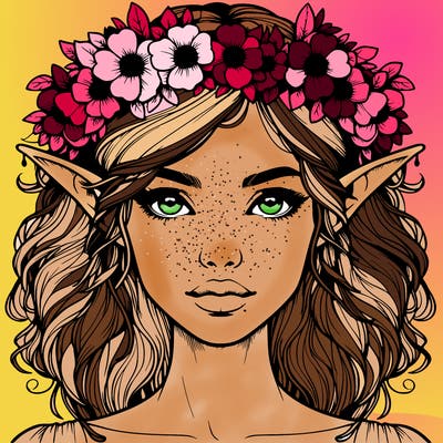 realistic female elf with flower crown