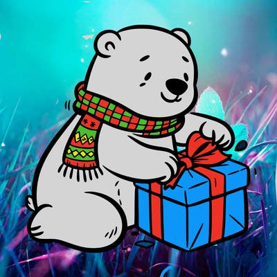 polar bear wrapping a present