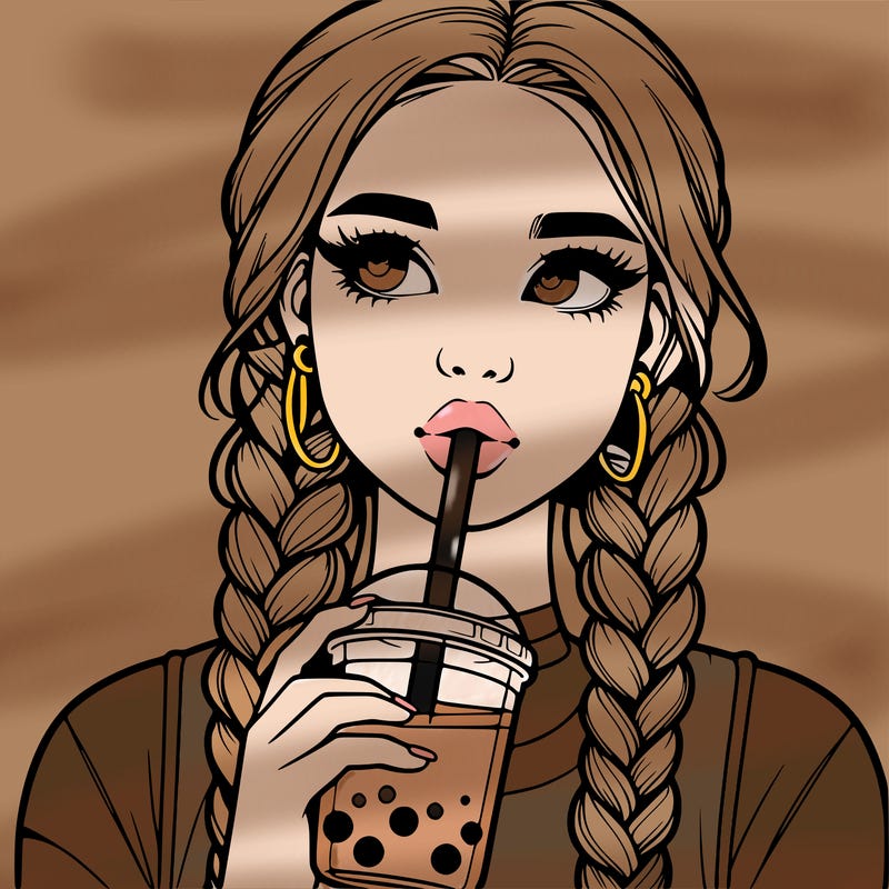 realistic girl with braided hair drinking boba