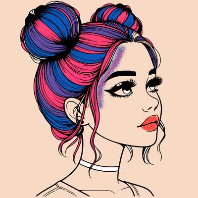 realistic girl with buns on the top of her head