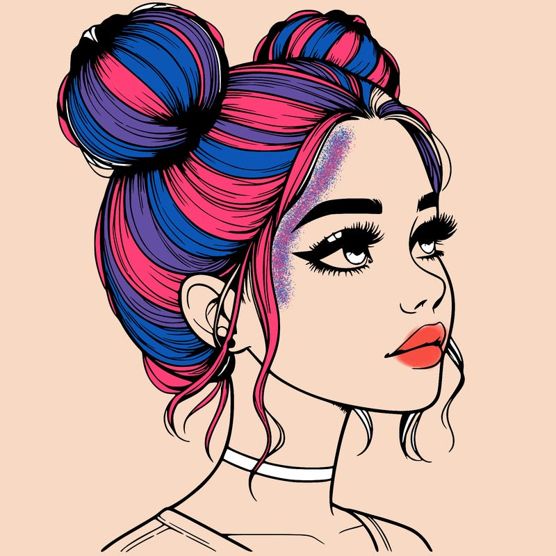 realistic girl with buns on the top of her head