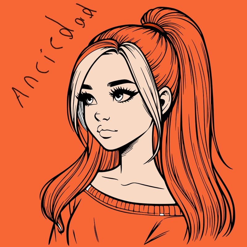 realistic girl with a high ponytail