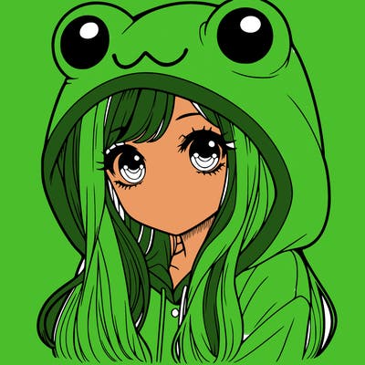 a pretty girl wearing a frog hoodie portrait with long hair