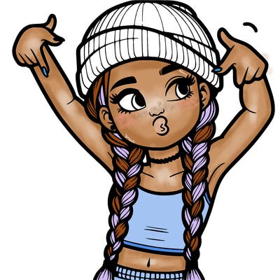 realistic teenage girl with braids and a beanie and crop top doing 🫶🏼