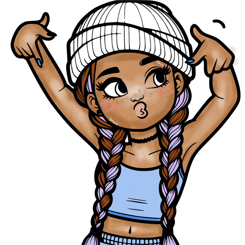 realistic teenage girl with braids and a beanie and crop top doing 🫶🏼