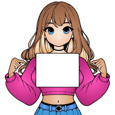 girl holding a blank sign in a long sleeve crop top