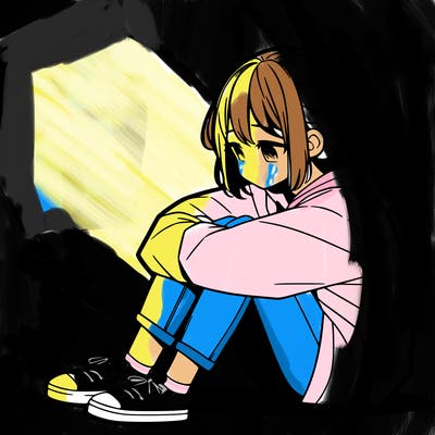 sad anime girl sitting alone