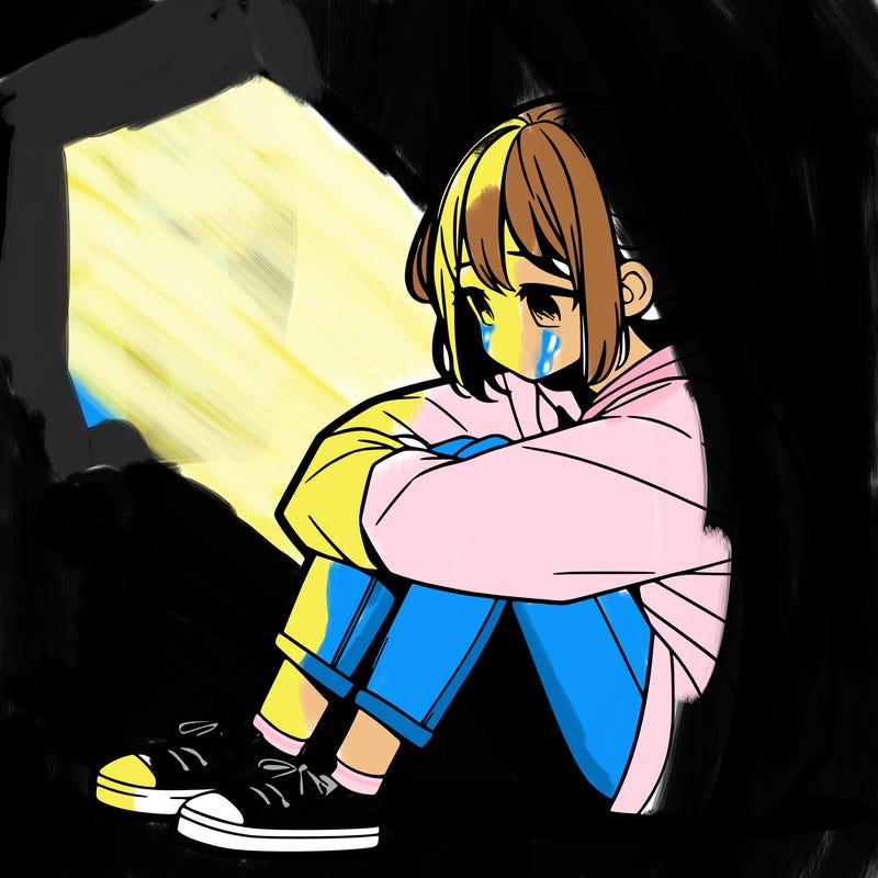 sad anime girl sitting alone