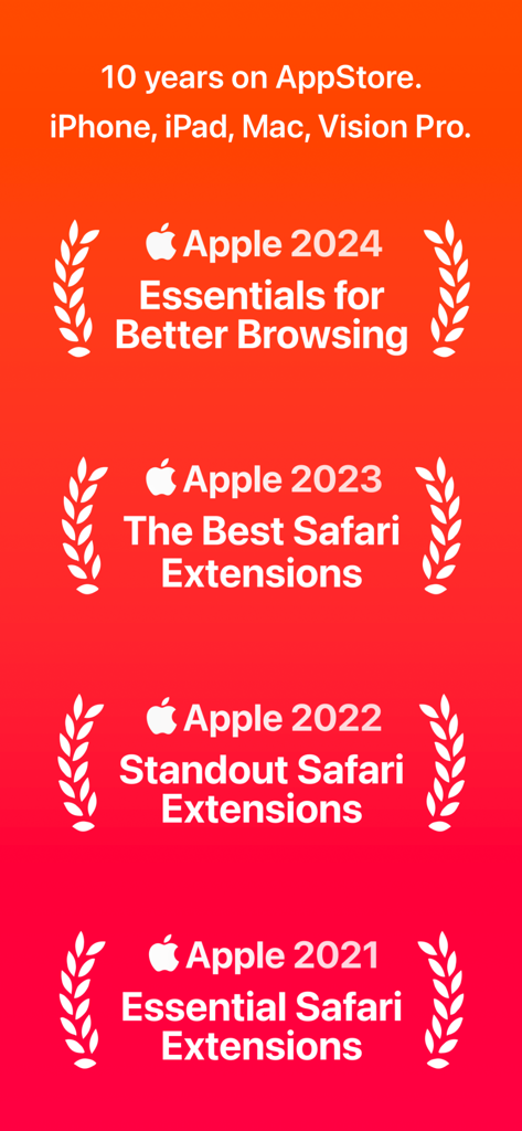 iPhone, iPad 및 Mac용 2021년부터 2024년까지의 Safari용 AdBlock Pro 공식 Apple 어워드
