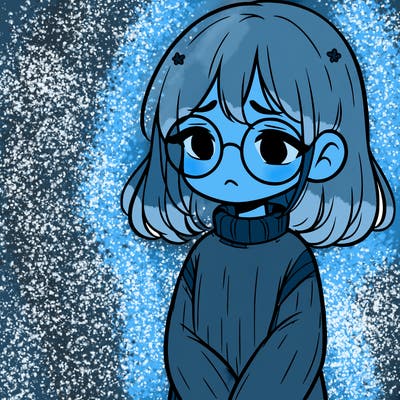 sad girl with glasses in a sweater