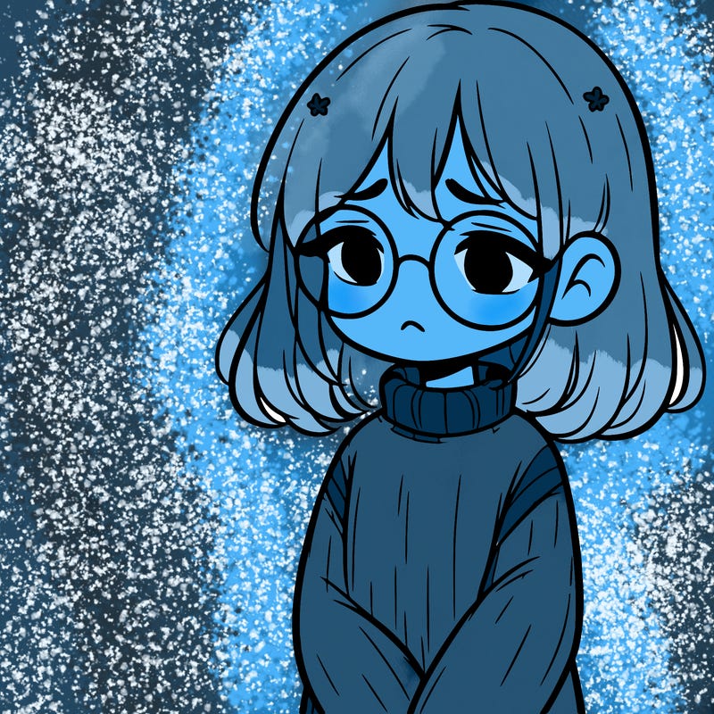 sad girl with glasses in a sweater