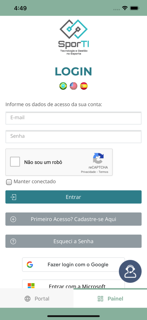 DAG Esportes - Login page for the DAG Esportes sports management app with social login options