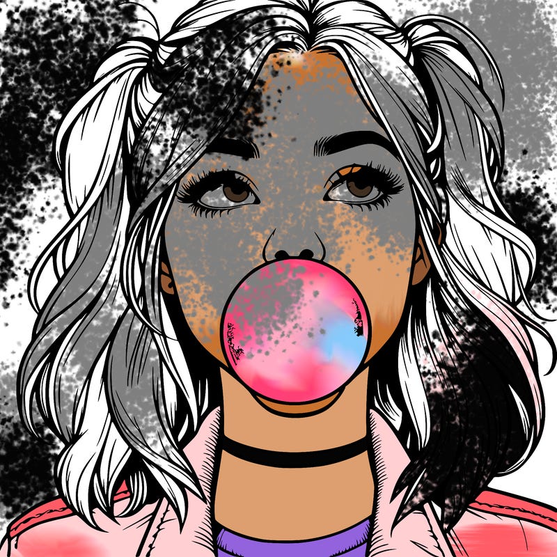 realististic girl blowing bubble -gum