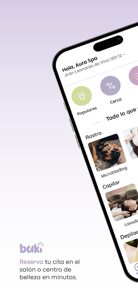 Buki Beautyplanner - Buki Beautyplanner app home screen showing various beauty service categories and booking options
