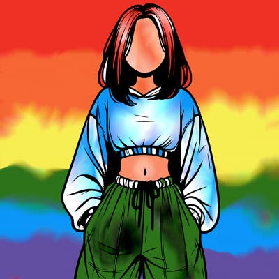 realistic girl faceless with baggy pants and a crop top