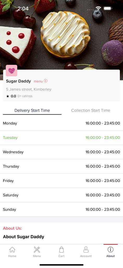 Orari di consegna e ritiro per l'app di consegna di cibo Sugar Daddy