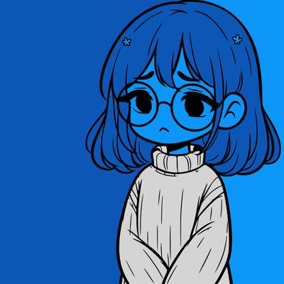 sad girl with glasses in a sweater