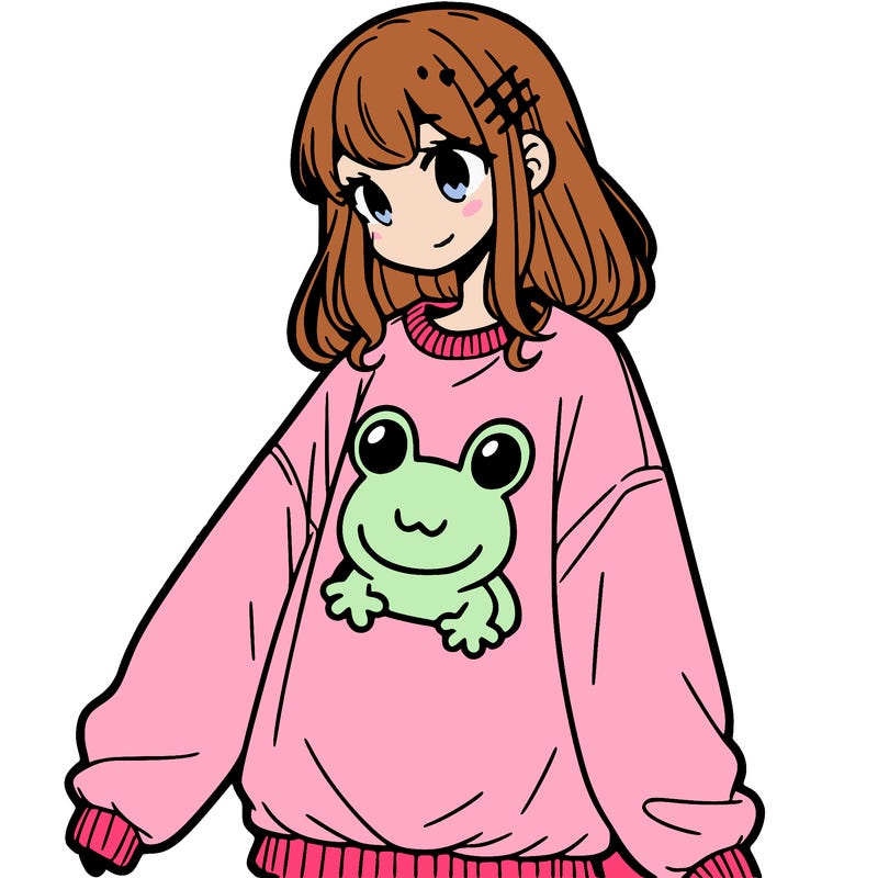 girl wearing frogging sweatshirt
