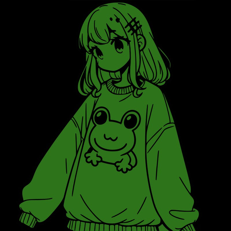 girl wearing frogging sweatshirt