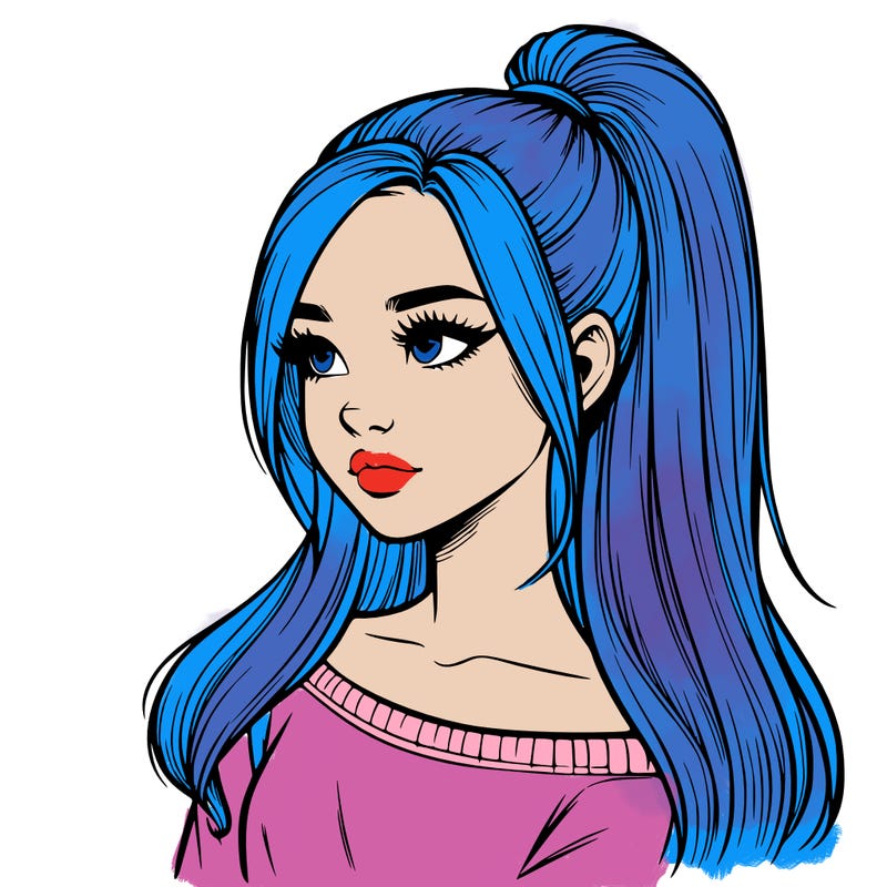 realistic girl with a high ponytail