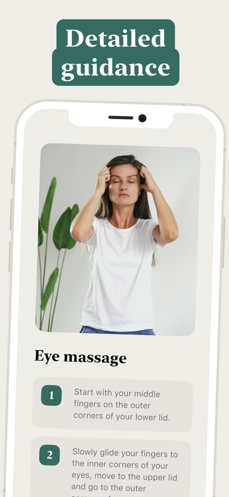 Detailed eye massage instructions and video guidance in Mimika app