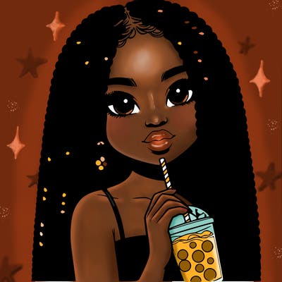 realistic girl holding a boba with braided hair