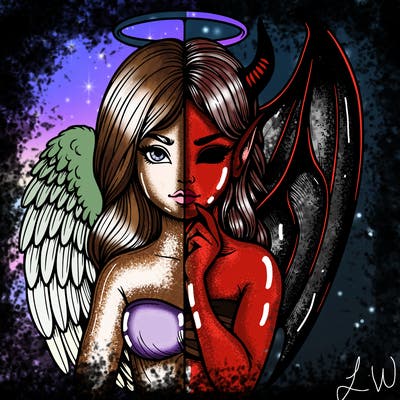 realistic angel half demon