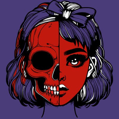 realistic girl with half skull mask