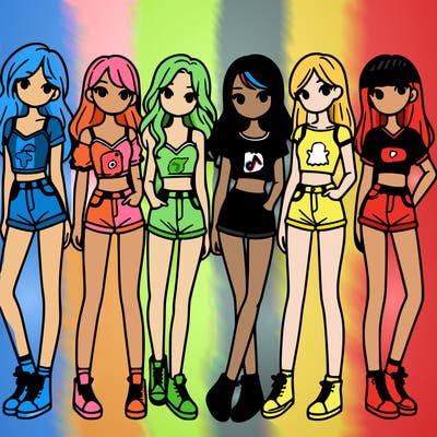 a group of girls wearing crop tops and shorts