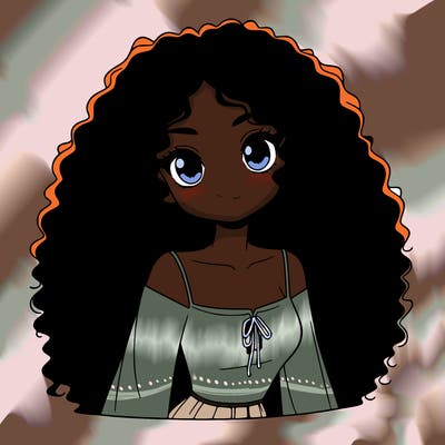 a black anime girl with long afro hair