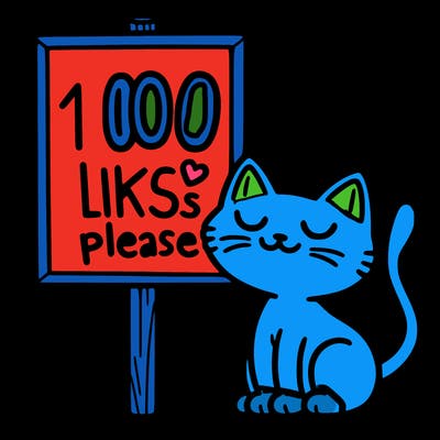 a cat next to a sign that says 100 likes please