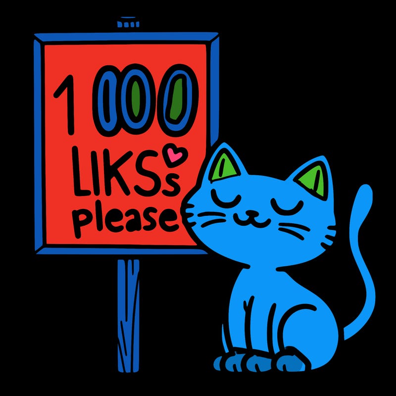 a cat next to a sign that says 100 likes please