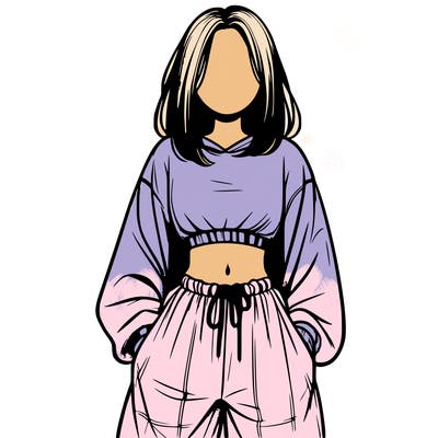 realistic girl faceless with baggy pants and a crop top