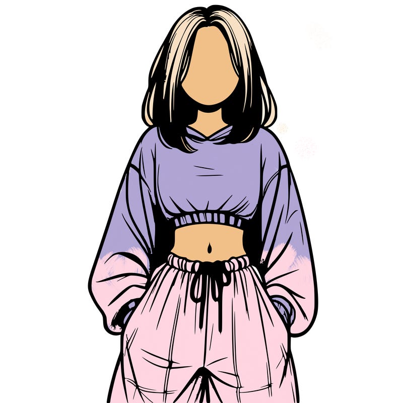 realistic girl faceless with baggy pants and a crop top