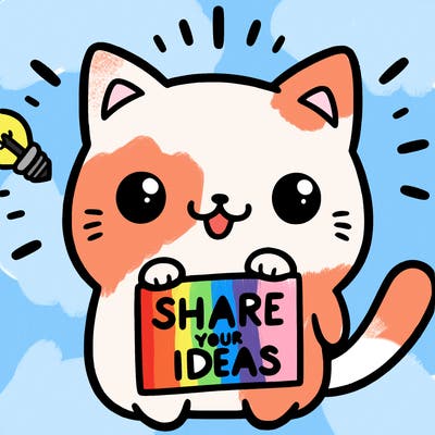a cute cat saying share your ideas