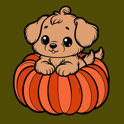 cute little puppy in a pumpkin