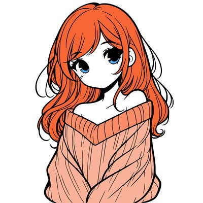 shy pretty girl wearing a sweater that is falling off one shoulder portrait