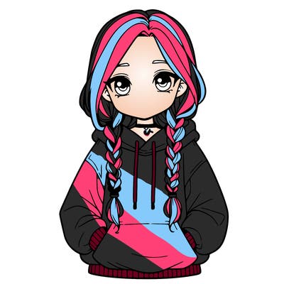 a realistic girl with a oversized hoodie and she has braids