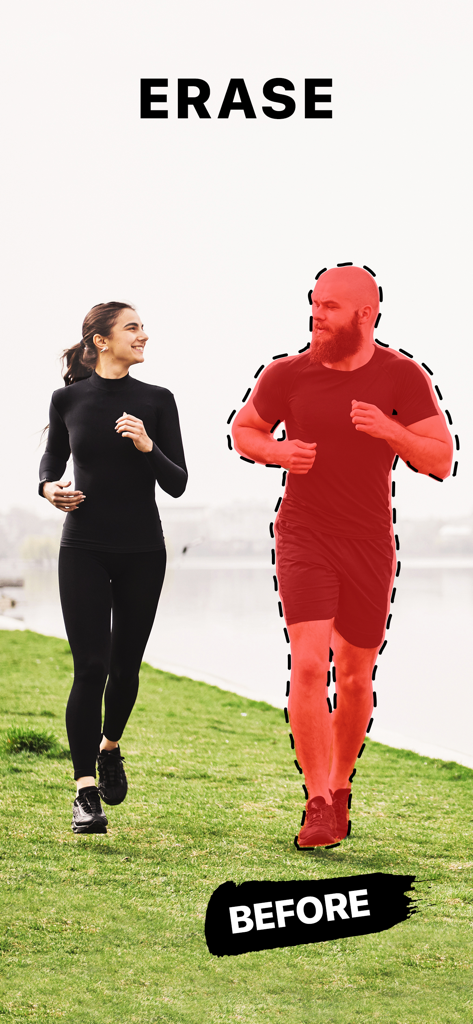 Object Remover by Touch Up - Eine Person ist mit einer roten Markierung hervorgehoben, um aus einem Foto in der Object Remover App gelöscht zu werden.