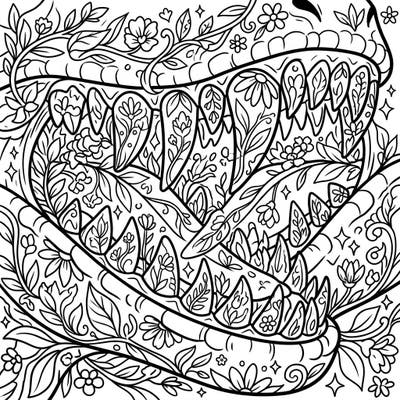 Dive into a thrilling blend of prehistoric might and natural beauty with this unique Velociraptor teeth coloring page. Experience the unexpected harmony of sharp dinosaur jaws intertwined with delicate spring flowers, offering an engaging artistic challenge.