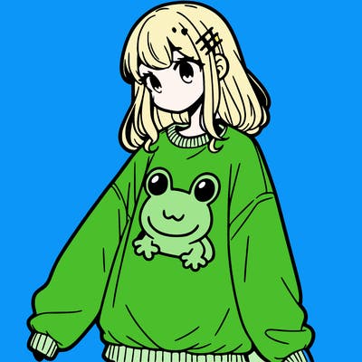 girl wearing frogging sweatshirt