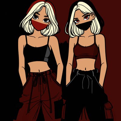 two girls with crop top with baggy pants