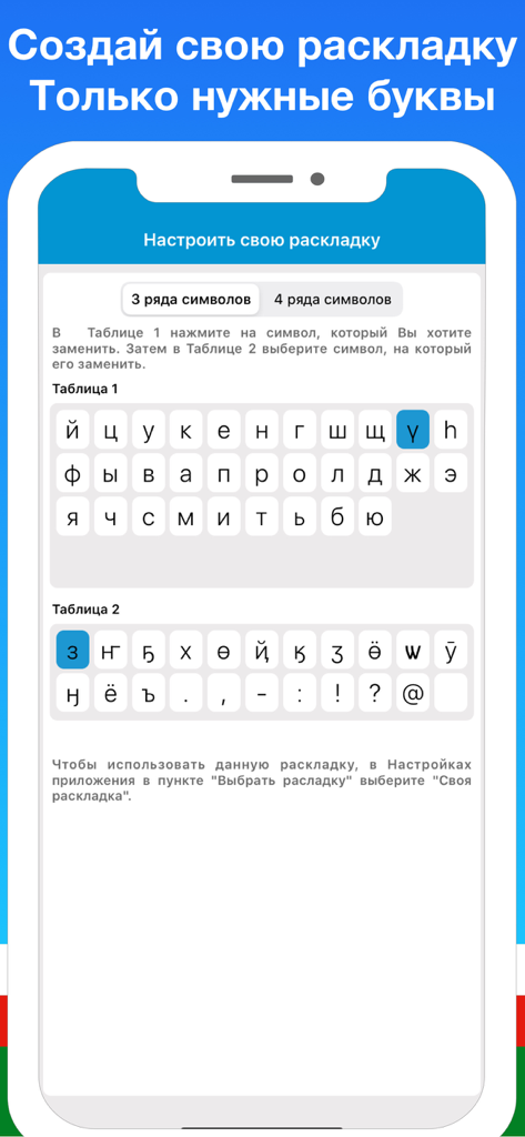 Якутская клавиатура Сахалыы - Interface for customizing the Yakut keyboard layout with specific Sakha characters on an iPhone