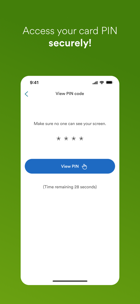 Sichere PIN-Anzeigefunktion für Karten in der easybank Mobile-Banking-App.