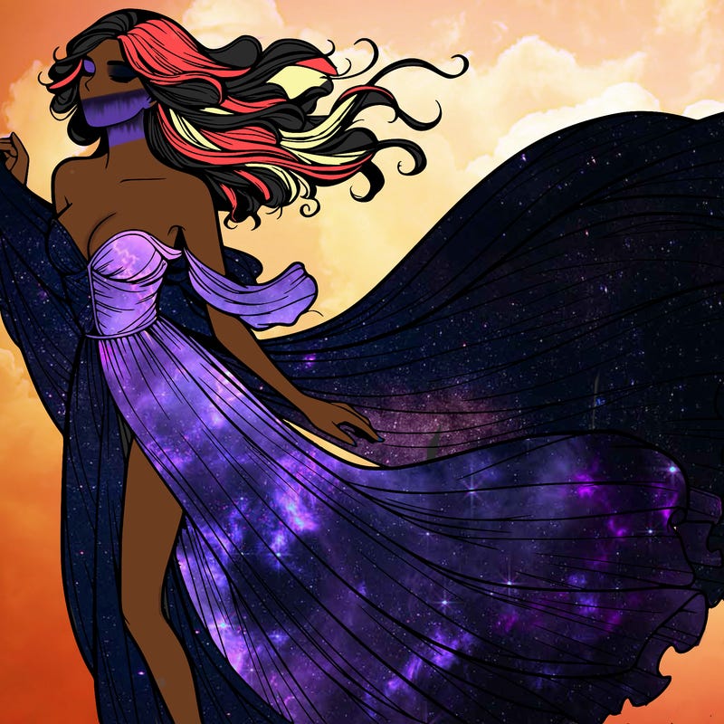 realistic woman in dress flowing the the wind