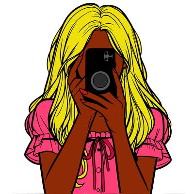 a realistic girl holding her phone taking pictures