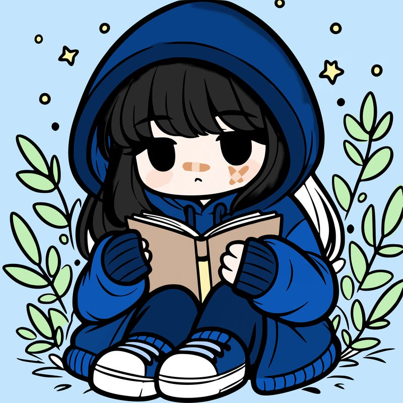 girl in oversized hoodie reading a book